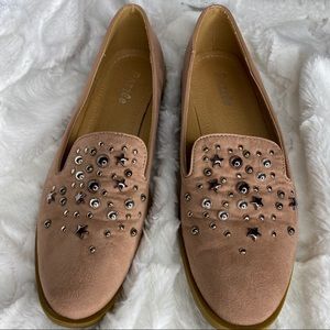 Pazzle pink suede metal star studded flats